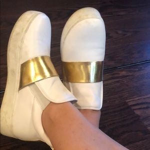 White & Gold Slip on platform trainers- Zara